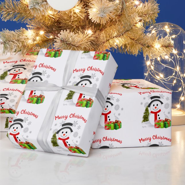 Cute For Kids Merry Christmas Snowman Wrapping Paper (Holidays)