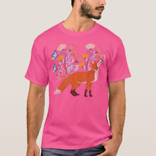 Cute Forest Animal Zoo Keeper Wildlife Floral Fox T-Shirt