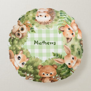 Cute Forest Animals Baby Boy Round Cushion