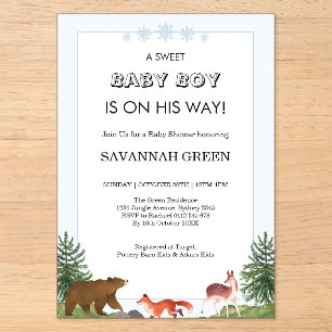 Cute Forest Animals Baby Boy Shower Design Acrylic Invitations