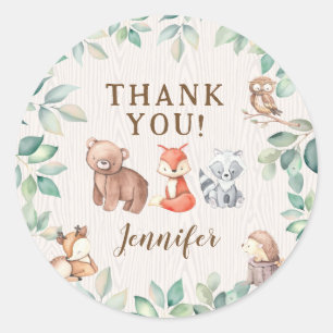 Cute forest animals baby shower thank you stickers