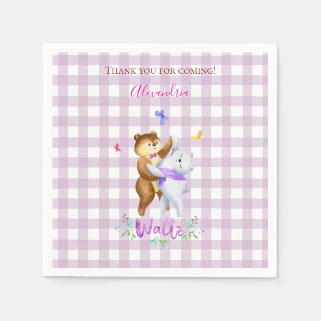 Cute Forest Animals Ballroom Waltz Lilac Gingham  Napkin (Front)