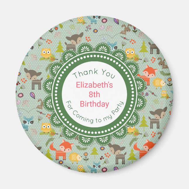 Cute Forest Animals Birthday Thanks Magnet (Front)