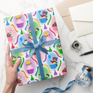 Cute Forest Animals & Cupcakes Birthday Wrapping Paper