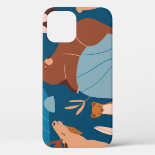 Cute forest animals, dark seamless design. iPhone 12 case