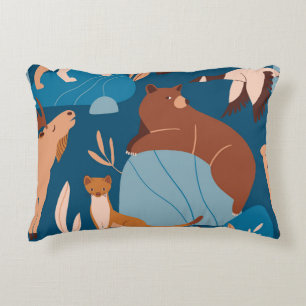 Cute forest animals, dark seamless design. decorative cushion