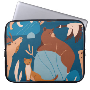 Cute forest animals, dark seamless design. laptop sleeve