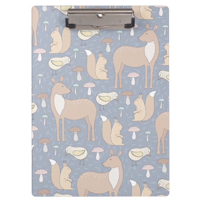 Cute Forest Animals Deer Squirrel Chick Mushrooms Clipboard (Front)