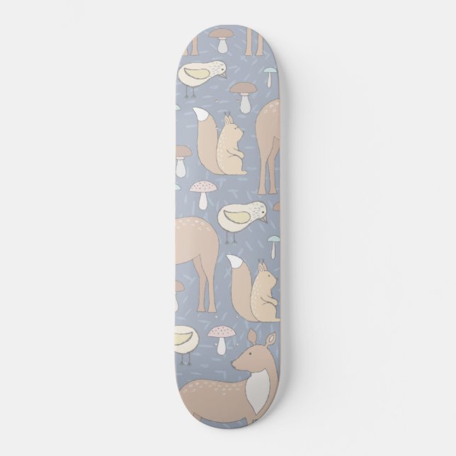 Cute Forest Animals Deer Squirrel Chick Mushrooms Skateboard (Front)