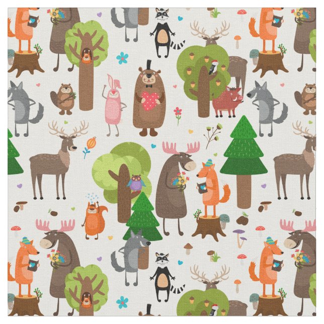 Cute Forest Animals Fabric (Close Up)