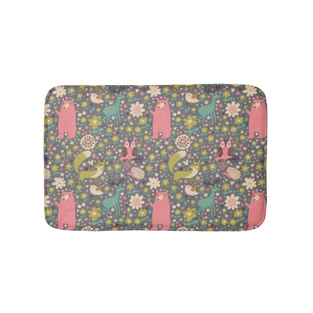 Cute Forest Animals Pattern Bath Mat (Front)