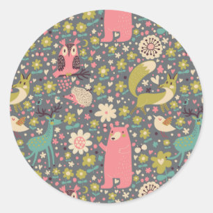 Cute Forest Animals Pattern Classic Round Sticker