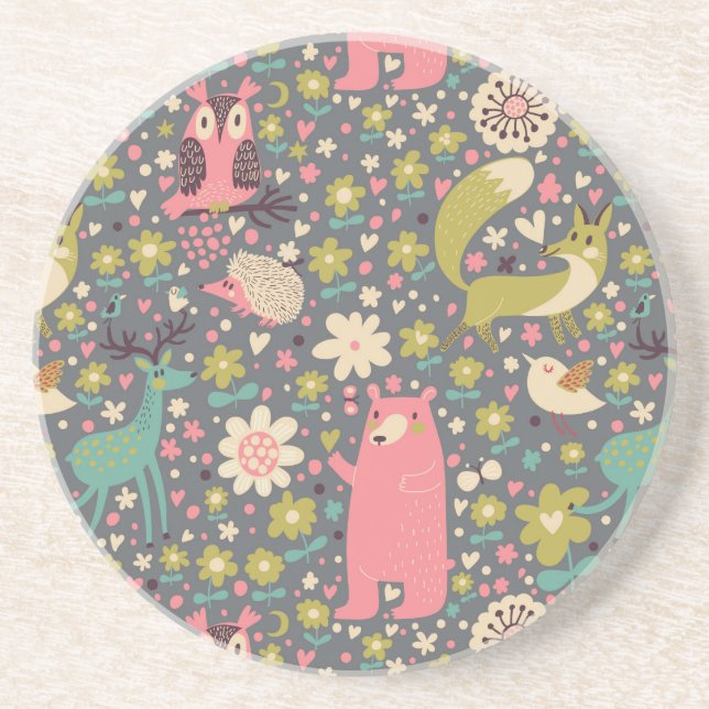 Cute Forest Animals Pattern Coaster (Front)
