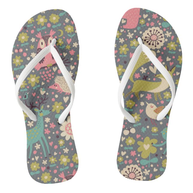 Cute Forest Animals Pattern Flip Flops (Footbed)