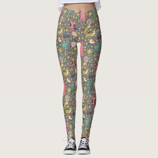 Cute Forest Animals Pattern Leggings (Front)