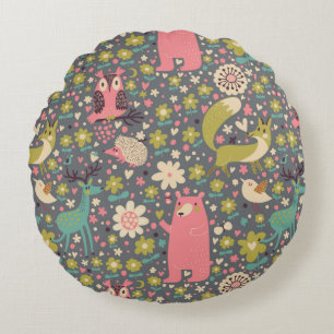Cute Forest Animals Pattern Round Cushion