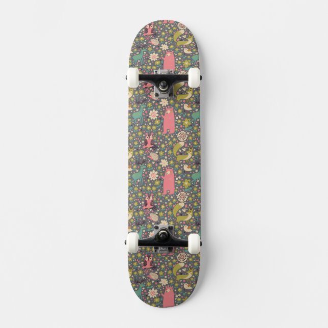 Cute Forest Animals Pattern Skateboard (Front)
