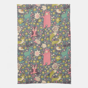Cute Forest Animals Pattern Tea Towel