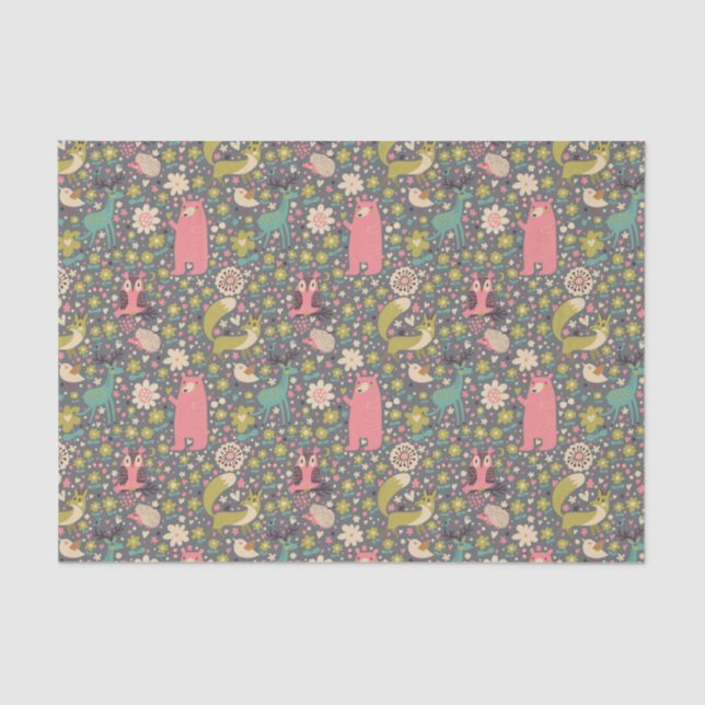 Cute Forest Animals Pattern Tissue Paper (Front)