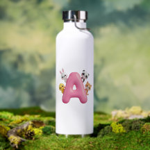 Cute Forest Animals Pink Balloon Letter A Kids