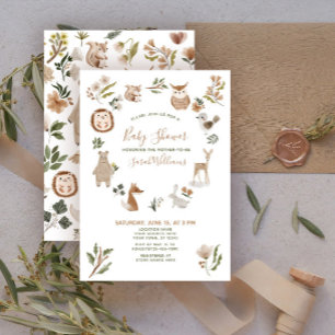 Cute Forest Animals Script Boho Baby Shower Invitation