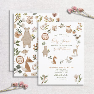Cute Forest Animals Script Boho Baby Shower Invitation