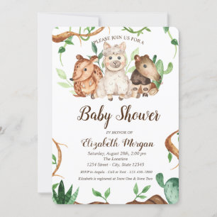 Cute Forest Animals Sheep Leaves Baby Shower Invitation
