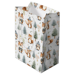 Cute Forest Animals Squirrels in Winter Medium Gift Bag