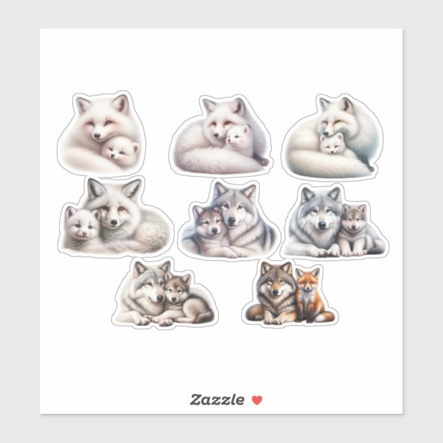 Cute Forest Animals Sticker Kit: Wolf, Arctic Fox, (Sheet)