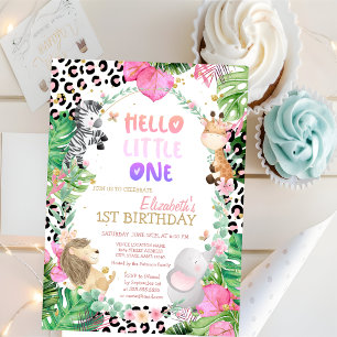 Cute Forest Animals Tropical Leaves 1st Birthday Invitation