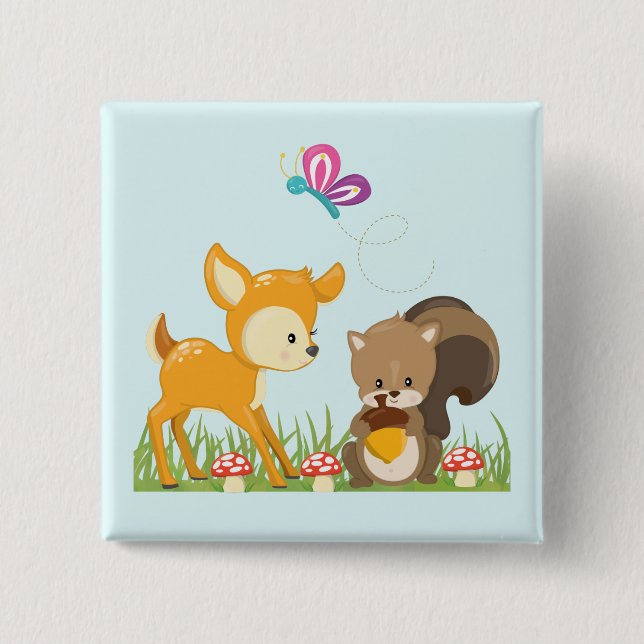 Cute Forest Animals Whimsical Cartoon 15 Cm Square Badge (Front)