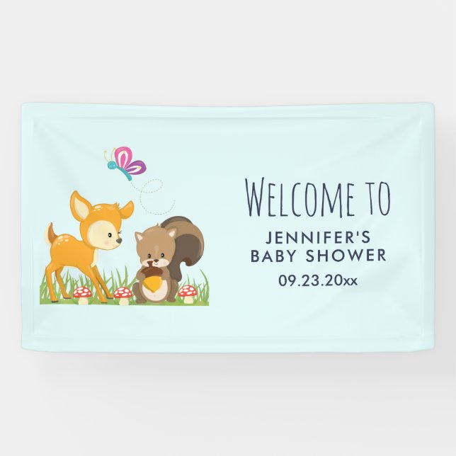Cute Forest Animals Whimsical Cartoon Baby Shower Banner (Horizontal)