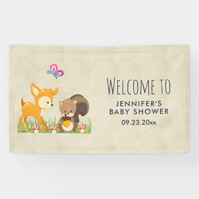 Cute Forest Animals Whimsical Cartoon Baby Shower Banner (Horizontal)