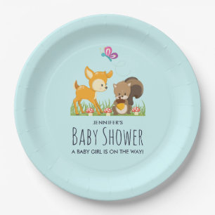 Cute Forest Animals Whimsical Cartoon Baby Shower Paper Plate