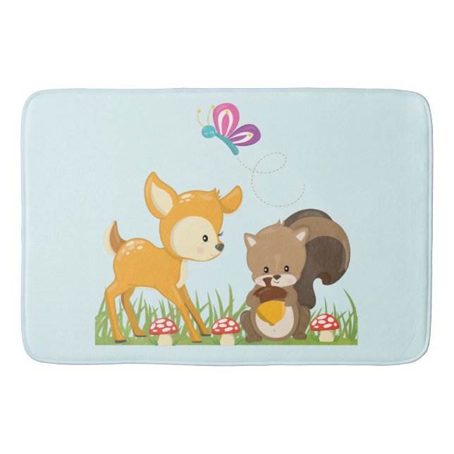 Cute Forest Animals Whimsical Cartoon Bath Mat (Front)