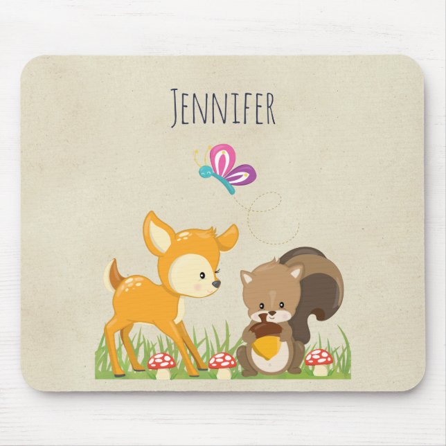 Cute Forest Animals Whimsical Cartoon Mouse Mat (Front)
