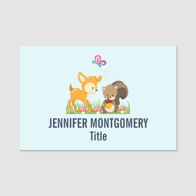 Cute Forest Animals Whimsical Cartoon Name Tag (Front)