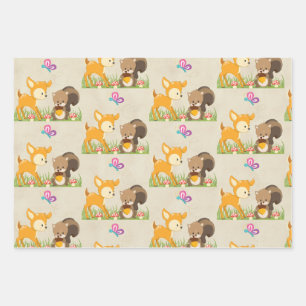 Cute Forest Animals Whimsical Cartoon Pattern Wrapping Paper Sheet
