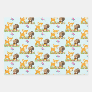 Cute Forest Animals Whimsical Cartoon Pattern Wrapping Paper Sheet