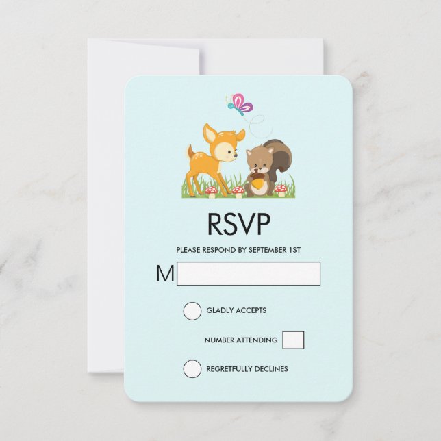 Cute Forest Animals Whimsical Cartoon RSVP Card (Front)
