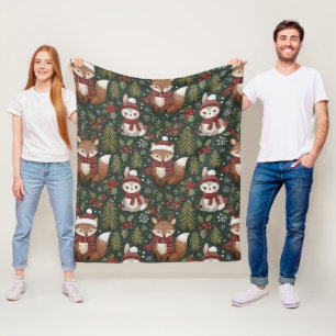 Cute Forest Animals Winter Pattern Fleece Blanket