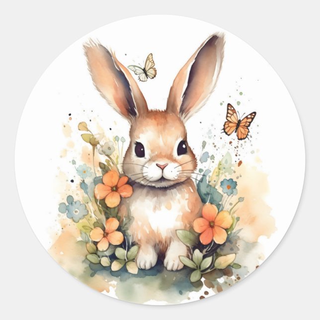 Cute Forest baby bunny Pints Nursery Art Classic Round Sticker (Front)