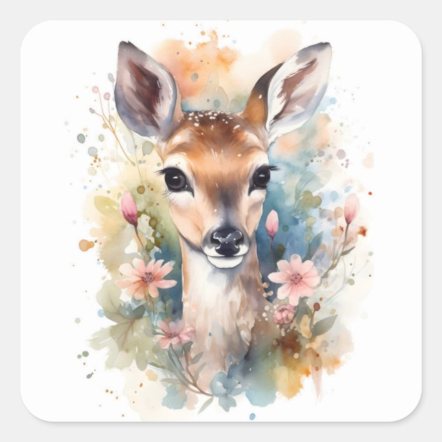 Cute Forest Baby Dear Pints Nursery Art Square Sticker (Front)
