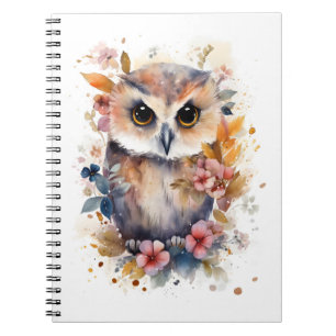 Cute Forest Baby Owl with Flowers for Nursery Notebook