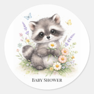 Cute Forest Baby Raccoon Baby Shower  Classic Round Sticker
