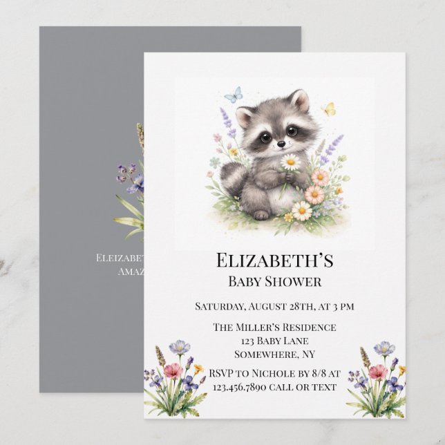 Cute Forest Baby Raccoon Baby Shower Invitation (Front/Back)