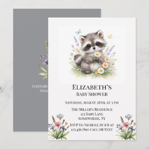 Cute Forest Baby Racoon Baby Shower Invitation