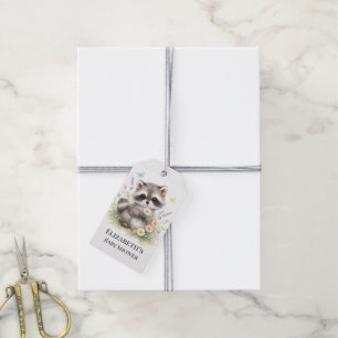 Cute Forest Baby Racoon Baby Shower Thank You Gift Tags