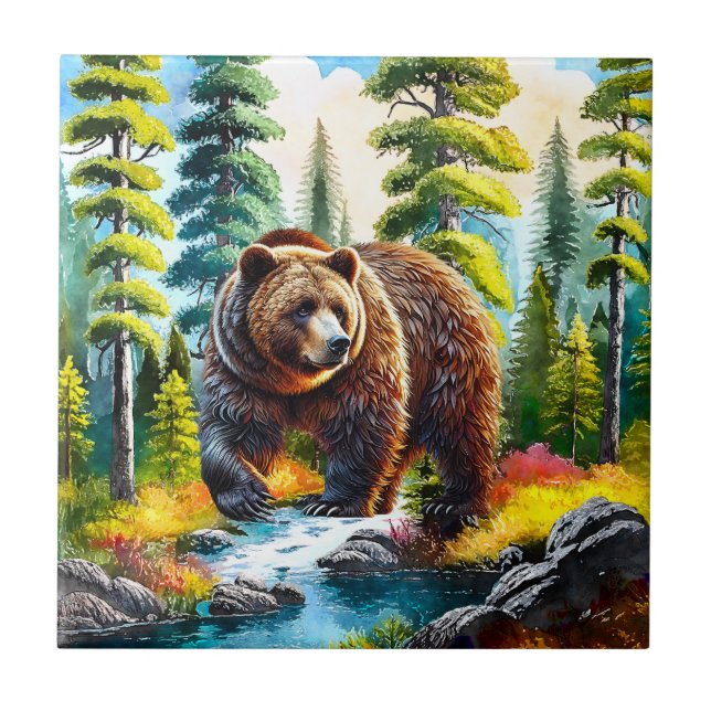 Cute Forest brown bear Tile (Front)