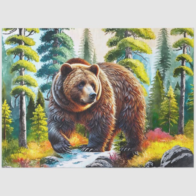 Cute Forest brown bear Tissue Paper (Front)